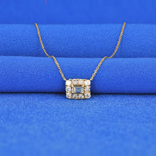 Load image into Gallery viewer, 18k Solid Gold Genuine Natural Emerald Cut Diamond with Halo Necklace for Women with Adjustable Drawstring Chain