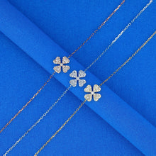 Load image into Gallery viewer, 18K Solid Gold Genuine Natural Diamond Pave Clover Flower Chain Stacking Bracelet with Adjustable Drawstring Chain