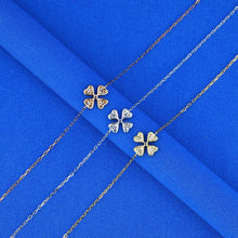 Load image into Gallery viewer, 18K Solid Gold Genuine Natural Diamond Pave Clover Flower Chain Stacking Bracelet with Adjustable Drawstring Chain