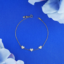 Load image into Gallery viewer, 18k Solid Gold Genuine Natural Diamond Pave 3 Heart Station Stacking Bracelet