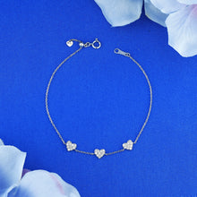 Load image into Gallery viewer, 18k Solid Gold Genuine Natural Diamond Pave 3 Heart Station Stacking Bracelet