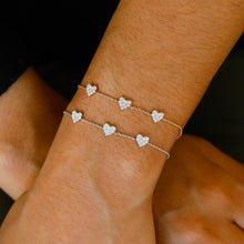 Load image into Gallery viewer, 18k Solid Gold Genuine Natural Diamond Pave 3 Heart Station Stacking Bracelet