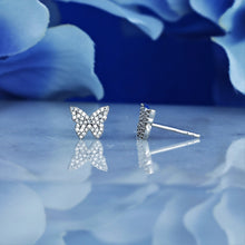 Load image into Gallery viewer, Pair of 14k or 18k Solid Gold Genuine Natural Diamond Pave Butterfly Stud Earrings
