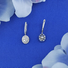 Load image into Gallery viewer, 14k Solid Gold Genuine Natural Diamond Oval Cluster Halo Dangle Drop Hoop Earring