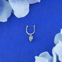 Load image into Gallery viewer, 14k Solid Gold Genuine Natural Diamond Oval Cluster Halo Dangle Drop Hoop Earring