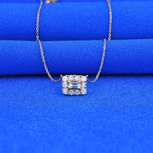 Load image into Gallery viewer, 18k Solid Gold Genuine Natural Emerald Cut Diamond with Halo Necklace for Women with Adjustable Drawstring Chain