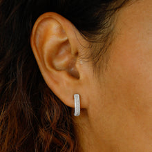 Load image into Gallery viewer, 14k Solid Gold Genuine Natural Princess Cut and Round Pave Huggy Hoop Earrings for Women