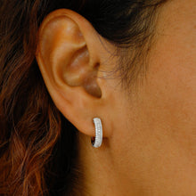 Load image into Gallery viewer, 14k Solid Gold Genuine Natural Princess Cut and Round Pave Huggy Hoop Earrings for Women