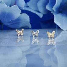 Load image into Gallery viewer, Pair of 14k or 18k Solid Gold Genuine Natural Diamond Pave Butterfly Stud Earrings