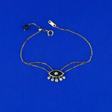 Load image into Gallery viewer, 18k Solid Gold Genuine Natural Diamond Evil Eye Enamel Chain Pink Black Yellow Stacking Layering Bracelet for Women Adjustable Length