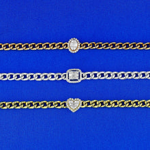 Load image into Gallery viewer, 18k Solid Gold Genuine Natural Diamond Heavyweight Cuban Link Chain Baguette Heart Oval Square Bracelet for Women White Yellow Rose