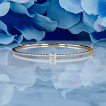 Load image into Gallery viewer, 14k Solid Gold Genuine Natural Diamond Baguette and Round Diamond Emerald Cut Look Statement Bangle for Women White Yellow Rose Gold