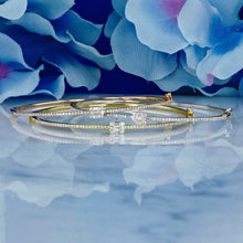 Load image into Gallery viewer, 14k Solid Gold Genuine Natural Diamond Baguette and Round Diamond Emerald Cut Look Statement Bangle for Women White Yellow Rose Gold