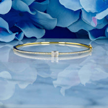 Load image into Gallery viewer, 14k Solid Gold Genuine Natural Diamond Baguette and Round Diamond Emerald Cut Look Statement Bangle for Women White Yellow Rose Gold