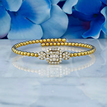 Load image into Gallery viewer, 18k Beaded Diamond Cuff Art Deco Bangle Genuine Diamond Round and Square Shape Center for Women in White Yellow Rose Gold