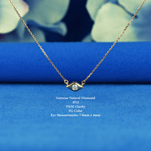 Load image into Gallery viewer, 14k Solid Gold Genuine Natural Diamond Small Dainty Evil Eye Necklace Women or Girls White Yellow Rose Adjustable Length Chain for Layering