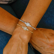 Load image into Gallery viewer, 18k Beaded Diamond Cuff Art Deco Bangle Genuine Diamond Round and Square Shape Center for Women in White Yellow Rose Gold