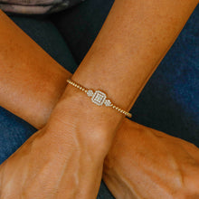 Load image into Gallery viewer, 18k Beaded Diamond Cuff Art Deco Bangle Genuine Diamond Round and Square Shape Center for Women in White Yellow Rose Gold