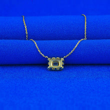 Load image into Gallery viewer, 18k Solid Gold Genuine Natural Emerald Cut Diamond with Halo Necklace for Women with Adjustable Drawstring Chain