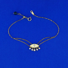 Load image into Gallery viewer, 18k Solid Gold Genuine Natural Diamond Evil Eye Enamel Chain Pink Black Yellow Stacking Layering Bracelet for Women Adjustable Length