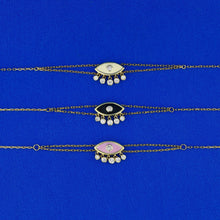 Load image into Gallery viewer, 18k Solid Gold Genuine Natural Diamond Evil Eye Enamel Chain Pink Black Yellow Stacking Layering Bracelet for Women Adjustable Length