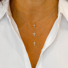 Load image into Gallery viewer, 14k Solid Gold Small Natural Diamond Cross Pendant Necklace .10ct W/ Chain | Minimalist Diamond Cross | Diamond Religious Christian Jewelry