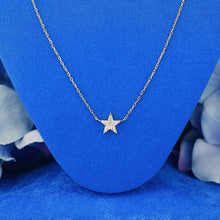Load image into Gallery viewer, 18k Solid Gold Genuine Natural Diamond Star Layering Necklace w/ Adjustable Drawstring Chain