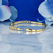 Load image into Gallery viewer, 14k Solid Gold Natural Diamond Baguette and Round Diamond Emerald Cut Look Cuban Link Statement Bangle for Women White Yellow Rose Gold