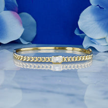 Load image into Gallery viewer, 14k Solid Gold Natural Diamond Baguette and Round Diamond Emerald Cut Look Cuban Link Statement Bangle for Women White Yellow Rose Gold