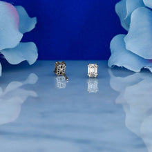 Load image into Gallery viewer, 18k Solid White Gold Natural Diamond Emerald Cut Illusion Very High Quality VVS Diamond Stud Earrings 2ct Look (1/2ct Actual Weight)