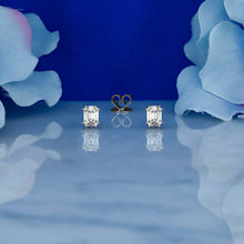 Load image into Gallery viewer, 18k Solid White Gold Natural Diamond Emerald Cut Illusion Very High Quality VVS Diamond Stud Earrings 2ct Look (1/2ct Actual Weight)