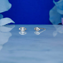 Load image into Gallery viewer, Single (Half Pair) 14k Solid Gold Natural Diamond Small Evil Eye Stud Earring