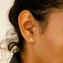 Load image into Gallery viewer, Single (Half Pair) 14k Solid Gold Natural Diamond 3 Stone Trio Triangle Cluster Stud Earrings