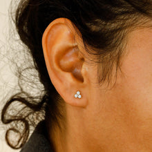 Load image into Gallery viewer, Single (Half Pair) 14k Solid Gold Natural Diamond 3 Stone Trio Triangle Cluster Stud Earrings