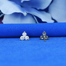 Load image into Gallery viewer, Single (Half Pair) 14k Solid Gold Natural Diamond 3 Stone Trio Triangle Cluster Stud Earrings