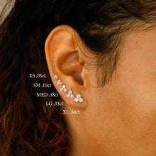 Load image into Gallery viewer, Single (Half Pair) 14k Solid Gold Natural Diamond 3 Stone Trio Triangle Cluster Stud Earrings