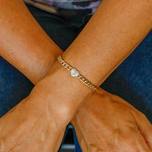 Load image into Gallery viewer, 18k Solid Gold Genuine Natural Diamond Heavyweight Cuban Link Chain Baguette Heart Oval Square Bracelet for Women White Yellow Rose