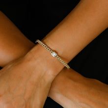 Load image into Gallery viewer, 14k Solid Gold Natural Diamond Baguette and Round Diamond Emerald Cut Look Cuban Link Statement Bangle for Women White Yellow Rose Gold