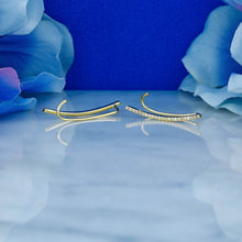 Load image into Gallery viewer, Single (Half Pair) 14k Gold and Genuine Diamond Microset Curved Bar Ear Climber for Women in White, Yellow or Rose Gold 1 Inch Length
