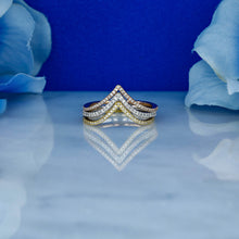 Load image into Gallery viewer, 14k Gold and Genuine Diamond Chevron "V" Shaped Stackable Ring w/ High Quality Diamonds in White, Yellow or Rose Gold for Women
