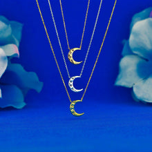 Load image into Gallery viewer, 18k Solid Gold Genuine Natural Diamond Crescent Moon Layering Necklace w/ Adjustable Drawstring Chain