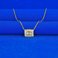 Load image into Gallery viewer, 18k Solid Gold Genuine Natural Emerald Cut Diamond with Halo Necklace for Women with Adjustable Drawstring Chain