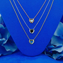 Load image into Gallery viewer, 14k Gold Genuine Diamond Heart w/ Turquoise Black Onyx White Agate Stacking Choker Necklace for Women  Girls Adjustable Length Chain
