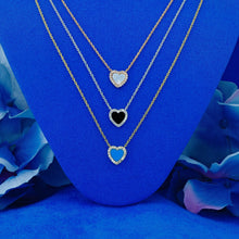 Load image into Gallery viewer, 14k Gold Genuine Diamond Heart w/ Turquoise Black Onyx White Agate Stacking Choker Necklace for Women  Girls Adjustable Length Chain