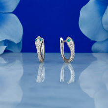 Load image into Gallery viewer, Single (Half Pair) of 18k Solid Gold Natural Diamond and Emerald Snake Huggy Leverback Earrings
