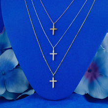 Load image into Gallery viewer, 14k Solid Gold Small Natural Diamond Cross Pendant Necklace .10ct W/ Chain | Minimalist Diamond Cross | Diamond Religious Christian Jewelry