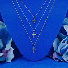 Load image into Gallery viewer, 14k Solid Gold Small Natural Diamond Cross Pendant Necklace .10ct W/ Chain | Minimalist Diamond Cross | Diamond Religious Christian Jewelry