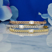 Load image into Gallery viewer, 14k Solid Gold Natural Diamond Baguette and Round Diamond Emerald Cut Look Cuban Link Statement Bangle for Women White Yellow Rose Gold
