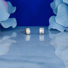 Load image into Gallery viewer, 18k Solid White Gold Natural Diamond Emerald Cut Illusion Very High Quality VVS Diamond Stud Earrings 2ct Look (1/2ct Actual Weight)