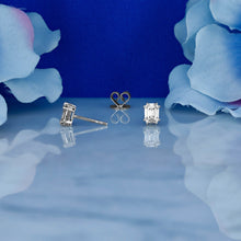 Load image into Gallery viewer, 18k Solid White Gold Natural Diamond Emerald Cut Illusion Very High Quality VVS Diamond Stud Earrings 2ct Look (1/2ct Actual Weight)